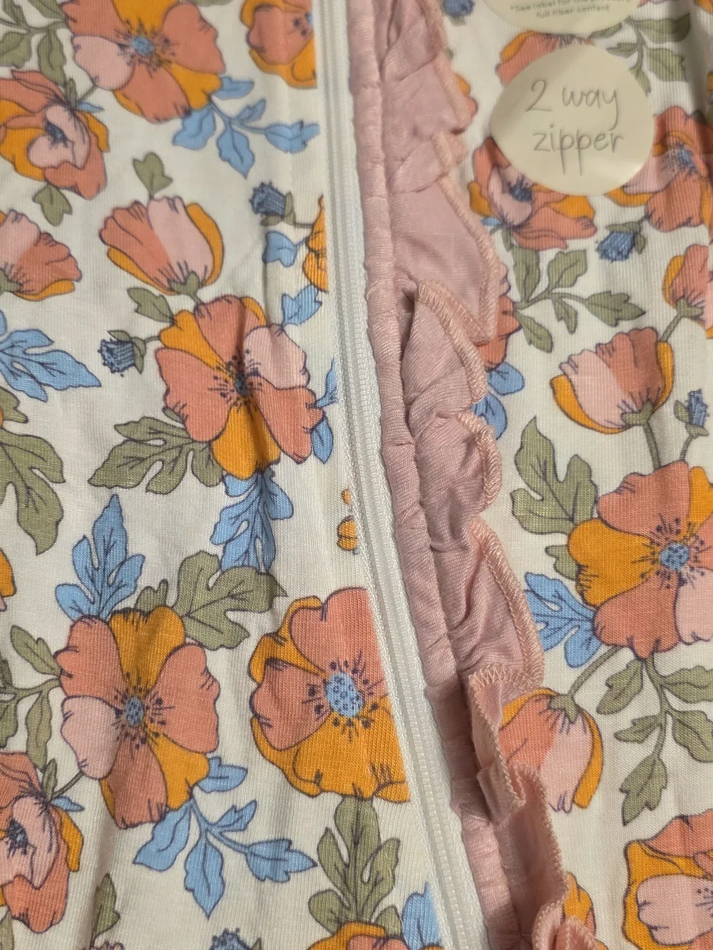 Milkberry Floral Ruffle Zipper Footie - Pink Floral on Cream 0-3m